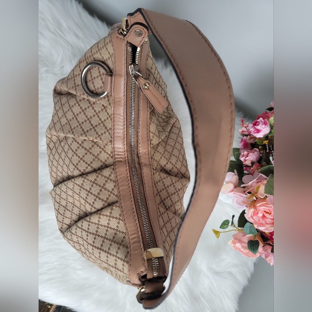 Gucci Beige/Pink Diamante Canvas And Leather Medium Sukey Hobo - Picture 5 of 17